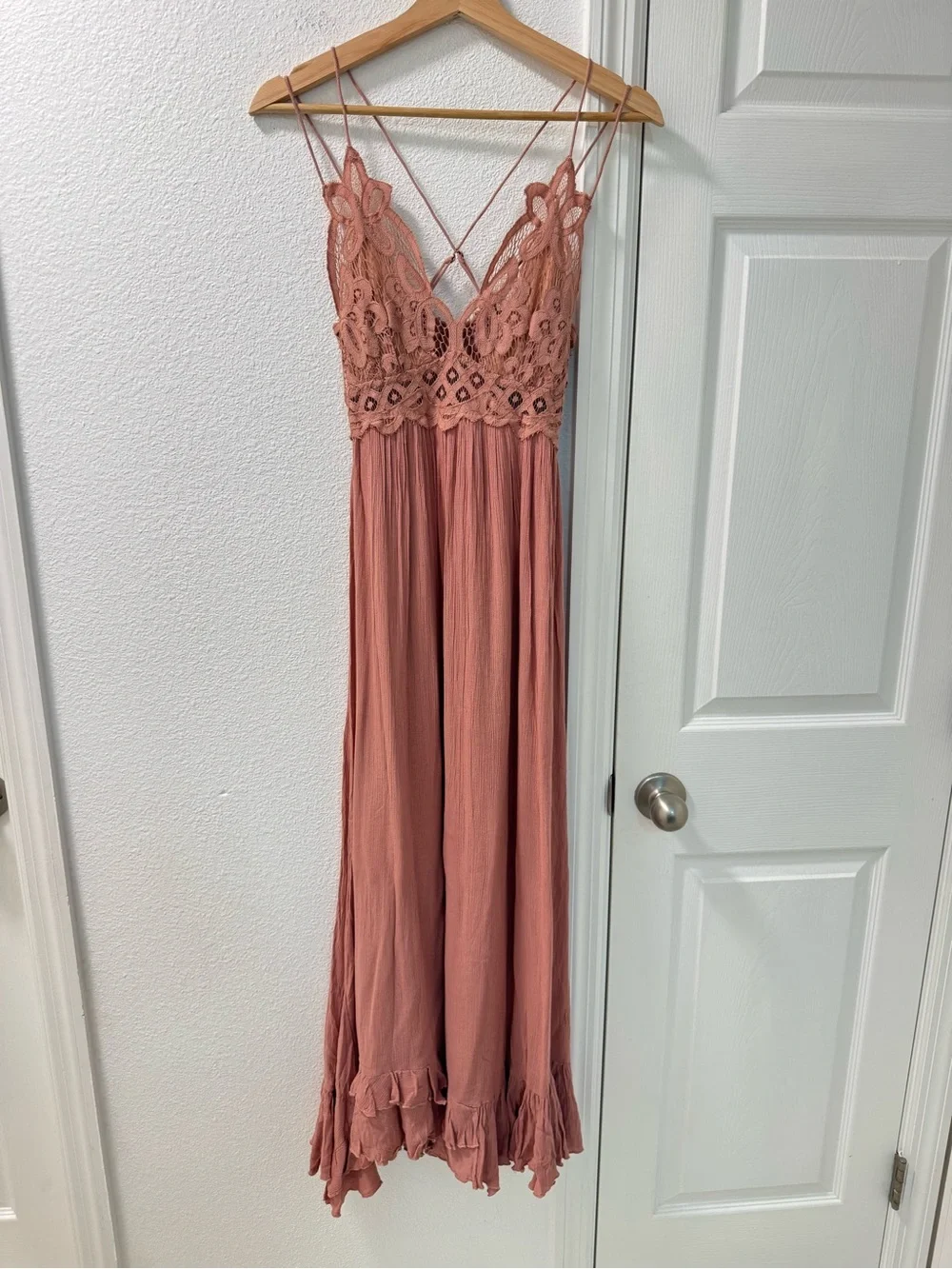 Free people Adella Maxi Slip Rose Pink Lace Dress size XS boho